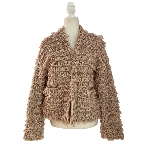 The Great. The Short Monster Loop Knit Cardigan Sweater Open Front Tan - Picture 2 of 11